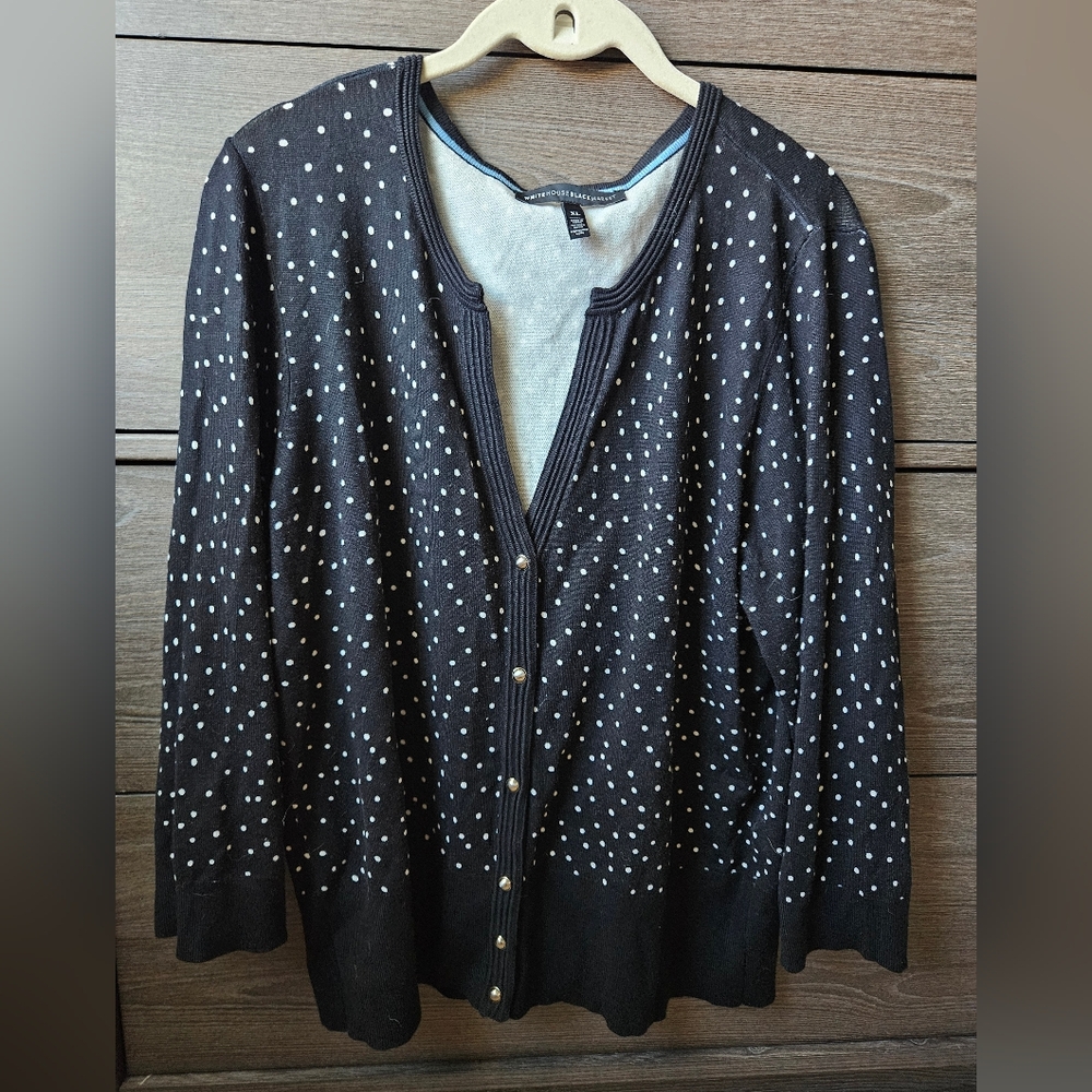 White House Black Market Snap Button Up Black And White Polka Dot Cardigan